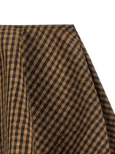 Ganni Crinkled Check Mini Circle Skirt In Brown