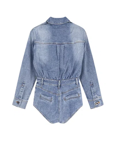 Self-portrait Denim Jumpsuit With Rhinestones In Blue