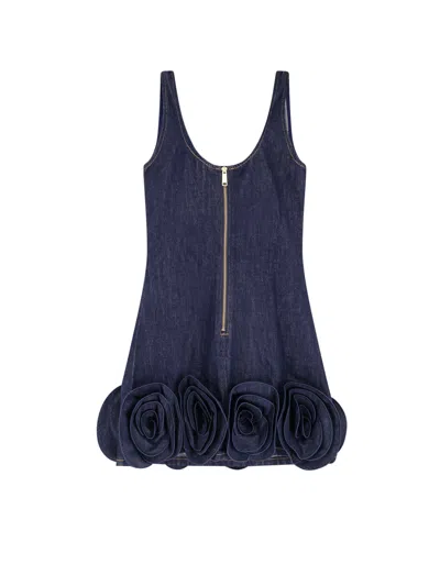 Self-portrait Short Blue Dress With Floral Applique Self Portrait In Blue