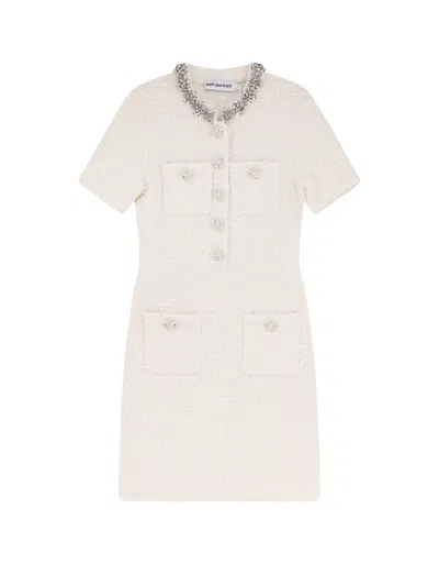 Self-portrait Dress With Jewel Buttons In Neutral
