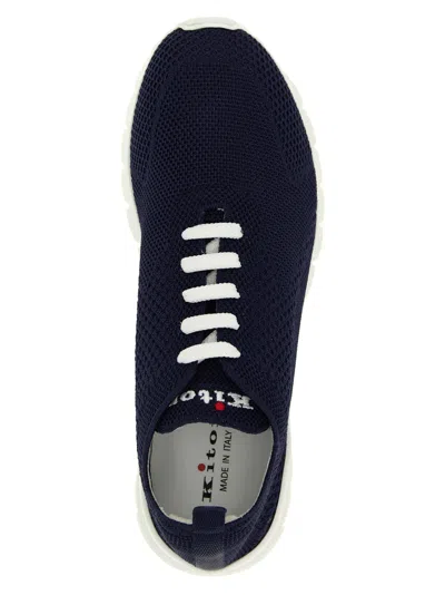 Kiton Embroidered Logo Low-top Sneakers In Navy