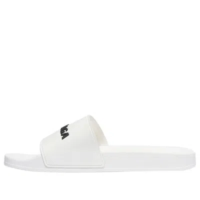 Balenciaga Lettering Logo Pool Slides In White Black