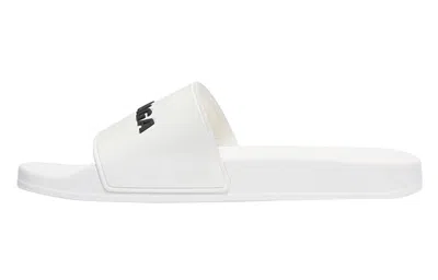 Balenciaga Lettering Logo Pool Slides In White Black