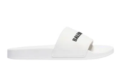 Balenciaga Lettering Logo Pool Slides In White Black