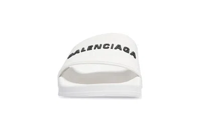 Balenciaga Lettering Logo Pool Slides In White Black