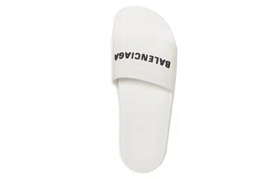Balenciaga Lettering Logo Pool Slides In White Black