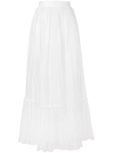 Valentino Floral-embroidered Tulle Midi Skirt In White