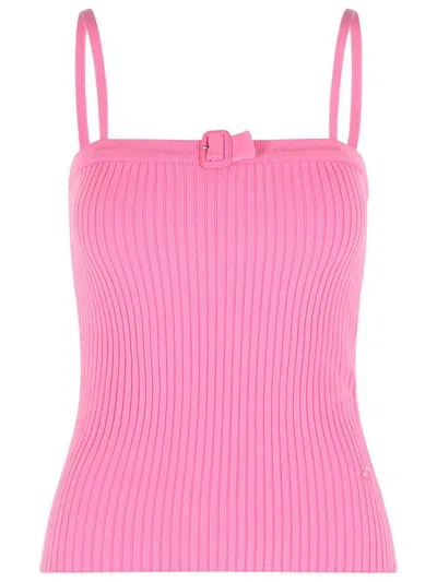 Courrèges Buckle Tank Top In Pink Viscose Blend In Pink