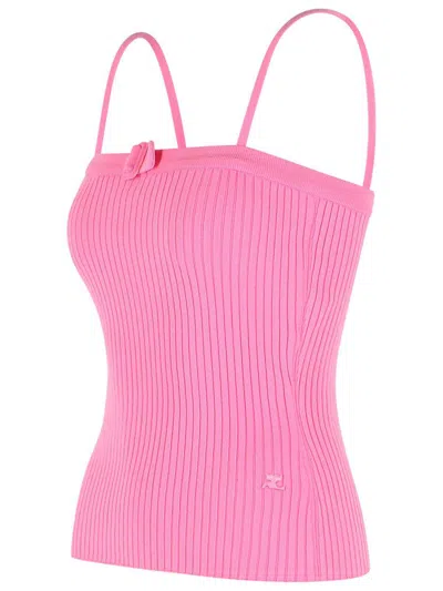 Courrèges Buckle Tank Top In Pink Viscose Blend In Pink