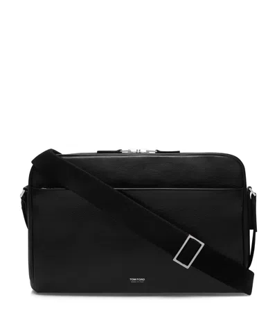 Tom Ford Grain Leather Messenger Bag Adjustable Strap In Black