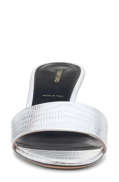 Tom Ford Python Embossed Slide Sandal In Silver