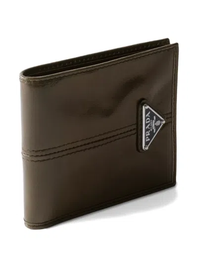 Prada Triangle Logo Leather Wallet In Brown