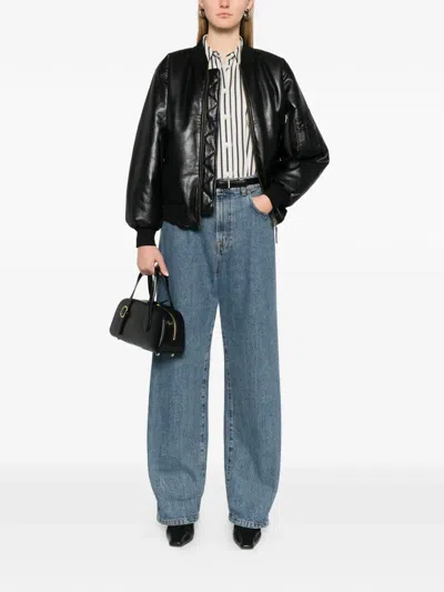 Anine Bing Black Leather Leon Bomber Jacket In Black