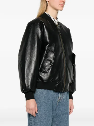 Anine Bing Black Leather Leon Bomber Jacket In Black