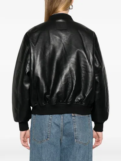 Anine Bing Black Leather Leon Bomber Jacket In Black