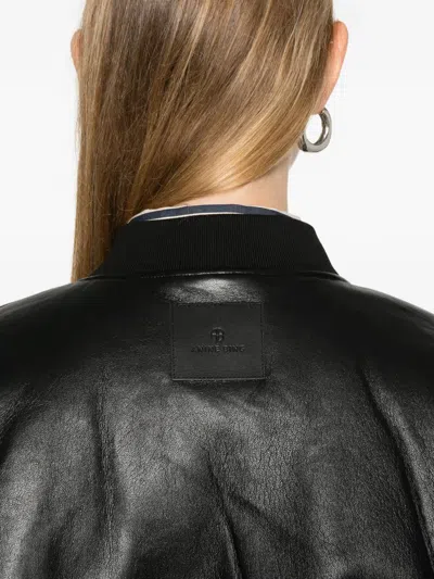Anine Bing Black Leather Leon Bomber Jacket In Black