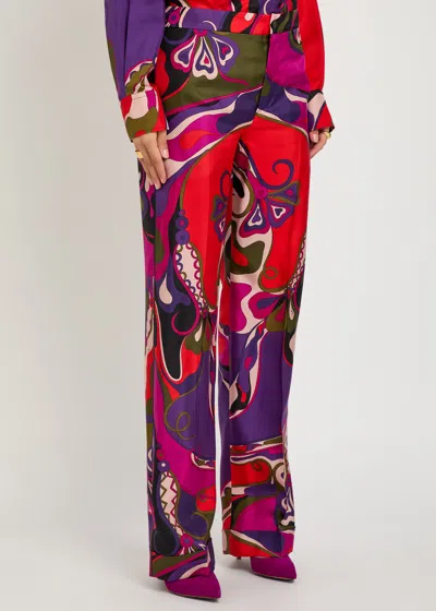 Pucci Orchidee Printed Silk Trousers In Multi