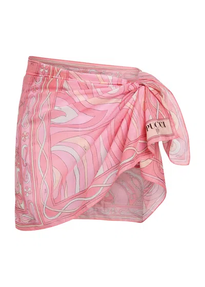Pucci Printed Semi-sheer Cotton Sarong In Pink