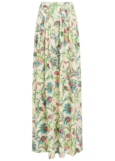 Etro Floral-print Cotton-poplin Maxi Skirt In Green