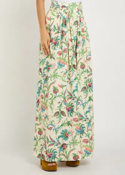 Etro Floral-print Cotton-poplin Maxi Skirt In Green