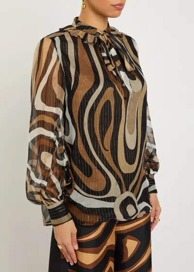 Pucci Patterned Silk-chiffon Blouse In Black