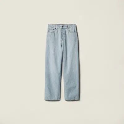 Miu Miu Wide Leg Jeans With Logo In Blue