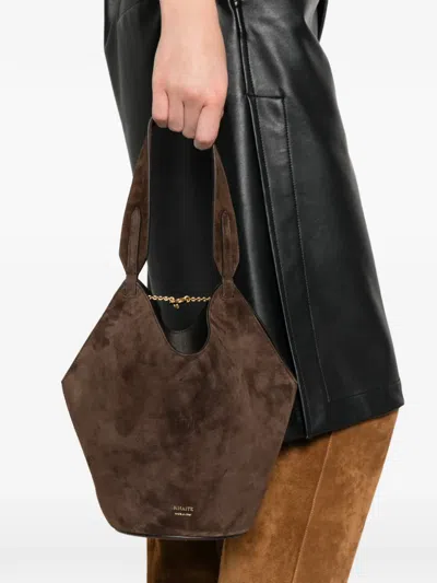 Khaite Distinctive Brown Calfskin Leather Tote With Gold Chain Detail In Brown