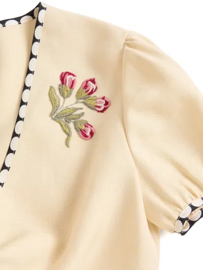 Valentino Printed Twill-trimmed Embroidered Woven Mini Dress In Neutral