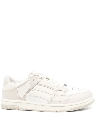 Amiri Skel Top Low White Sneakers With Skeleton Patch In Leather Man In White