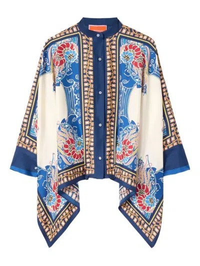 La Doublej Foulard Printed Silk Twill Shirt In White