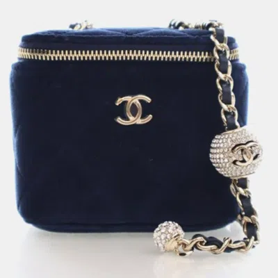 Pre-owned Chanel Mini Velvet Pearl Crush Vanity In Blue