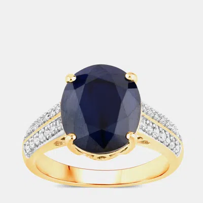 Pre-owned Hautefacets 6.21 Cts Blue Sapphire And Diamond 14k Yellow Gold Bridge Ring Us Size 7