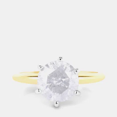 Pre-owned Hautefacets 2.59 Cts White Diamond 14k Yellow & White Gold Solitaire Ring Us Size 6
