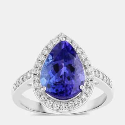 Pre-owned Hautefacets 4.06 Cts Tanzanite And Diamond 14k White Gold Halo Ring Us Size 7