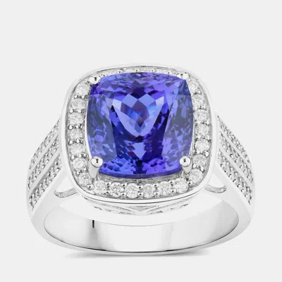 Pre-owned Hautefacets 5.11 Cts Tanzanite And Diamond 14k White Gold Halo Ring Us Size 7