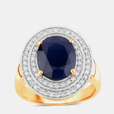 Pre-owned Hautefacets 4.32 Cts Blue Sapphire And Diamond 14k Yellow Gold Halo Ring Us Size 7