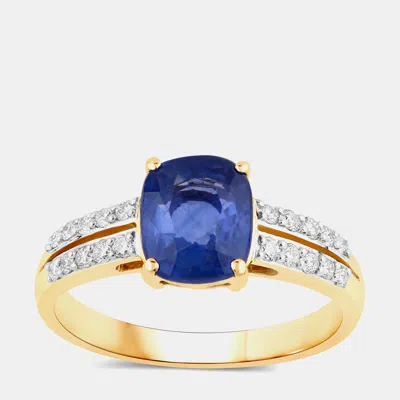 Pre-owned Hautefacets 2.29 Cts Ceylon Blue Sapphire And Diamond 18k Yellow Gold Bridge Ring Us Size 7