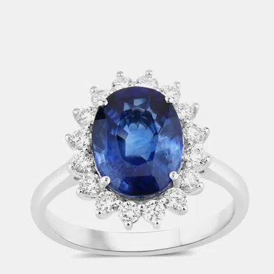 Pre-owned Hautefacets 4.06 Cts Ceylon Blue Sapphire And Diamond 18k White Gold Halo Ring Us Size 7