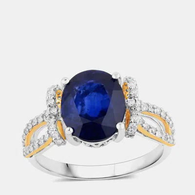 Pre-owned Hautefacets 3.78 Cts Ceylon Blue Sapphire And Diamond 18k White & Yellow Gold Ring Us Size 7