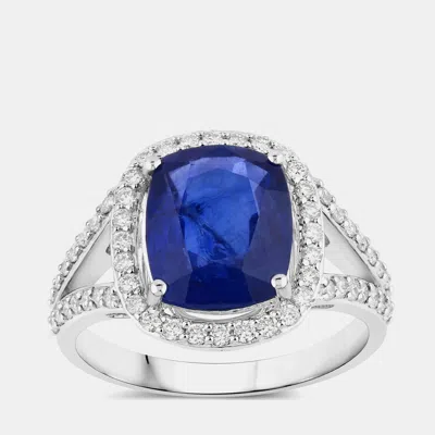 Pre-owned Hautefacets 4.01 Cts Ceylon Blue Sapphire And Diamond 18k White Gold Halo Ring Us Size 7