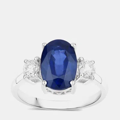 Pre-owned Hautefacets 3.85 Cts Ceylon Blue Sapphire And Diamond 18k White Gold 3 Stone Ring Us Size 7