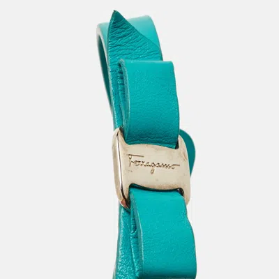 Pre-owned Ferragamo Vara Bow Green Leather Gold Tone Bracelet