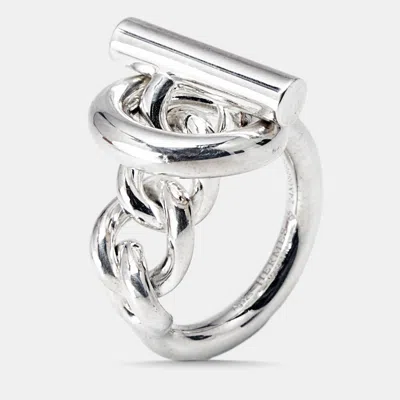 Pre-owned Hermes Hermès Croisette Sterling Silver Ring Size 55