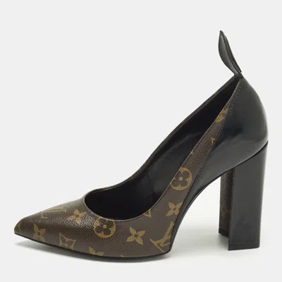 Pre-owned Louis Vuitton Size 38 Brown Monogram Coated Canvas And Leather Block Heel Pumps