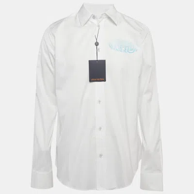 Pre-owned Louis Vuitton White Gradient Logo Cotton Long Sleeve Shirt L