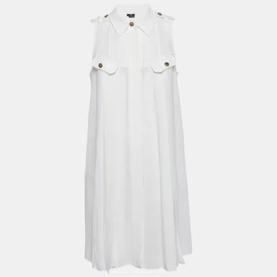 Pre-owned Elisabetta Franchi White Crepe Pleated Mini Shirt Dress M