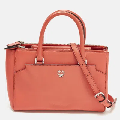 Pre-owned Mcm Elda Coral Orange Leather Tote