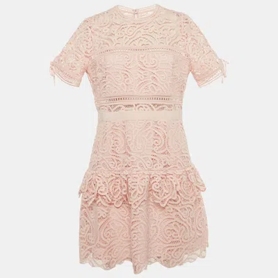 Pre-owned Self-portrait Pink Guipure Lace Mini Dress M