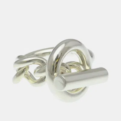 Pre-owned Hermes Croisette Ring Silver Fashion No Stone Band Ring Silver Eu 51