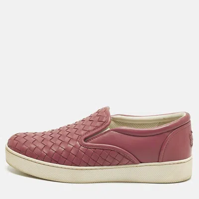 Pre-owned Bottega Veneta Size 37.5 Pink Intrecciato Leather Slip On Sneakers